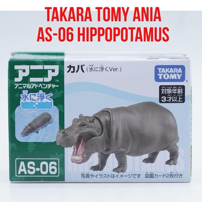 Takara Tomy Ania AS-06 AS06 Hippopotamus Float Kuda Nil Hippopotamus amphibius Mainan Binatang Minia