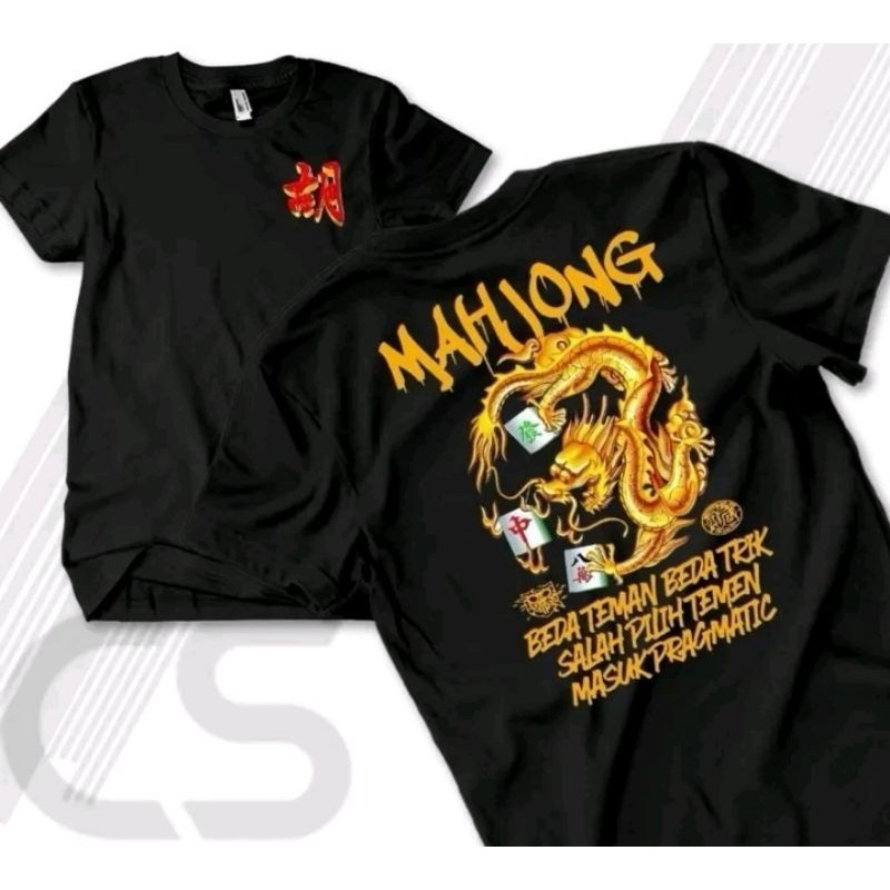 KAOS MAHJONG NAGA EMAS | Desain Gaming Lucu & Keren | Kaos Hitam Distro Pria