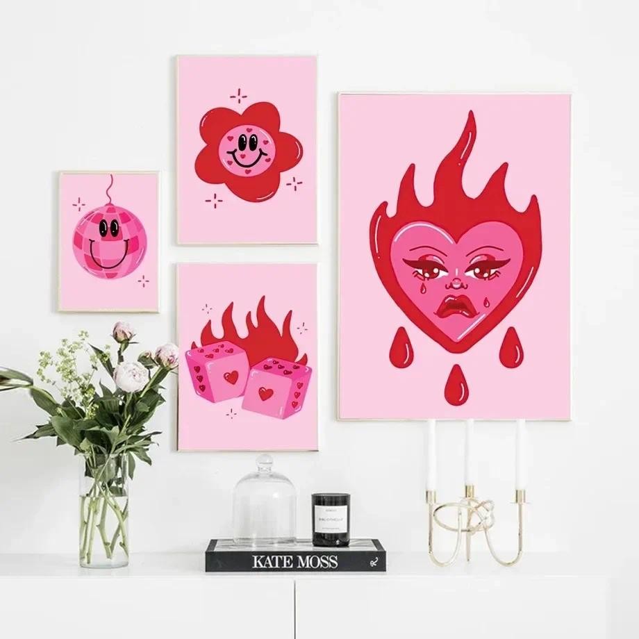 

Abstract Wall Art Canvas Painting Nordic Aesthetics Pink Woman Butterfly Poster Cartoon Room Bar Home Decor