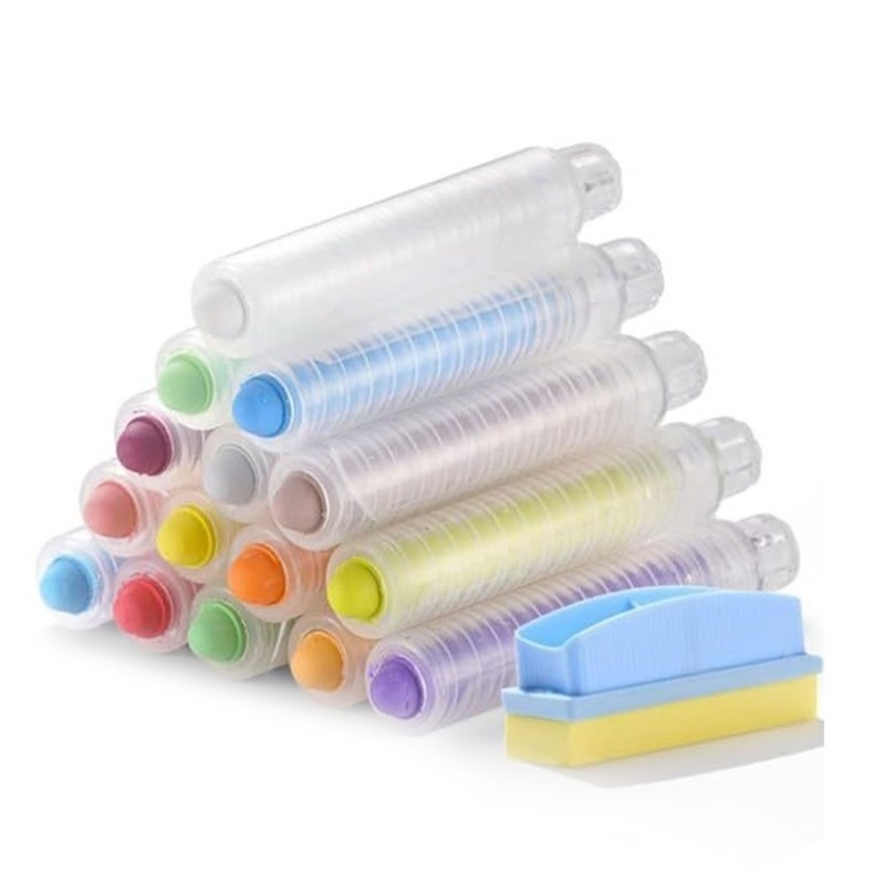 

15Pcs Dustless Chalk Colored Sidewalk Chalk with Chalk Holder Whiteboard Eraser for Chalkboards Blackboards