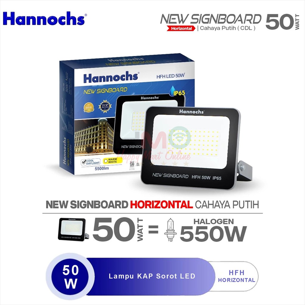 Keka'Store Hannochs Lampu Sorot 50 Watt Cahaya Putih Hfh-50W Cdl Kap Sorot Waterproof 50W Flood