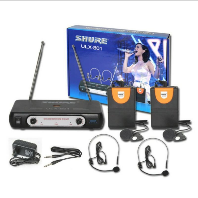 Mic Bando Mic Jepit Wireless UHF 2 set mic (Clip On) Shure ULX-801 / ULX-201