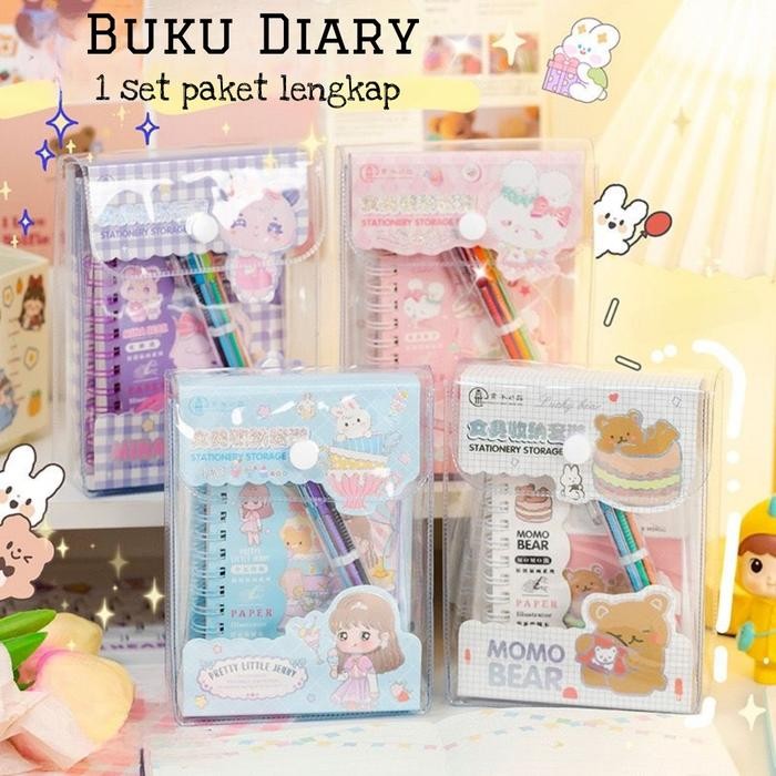 Buku Binder Set/ Notebook Buku Catatan Motif Lucu/ Buku Diary Aesthetic Karakter Lucu/ Kado Anak Per