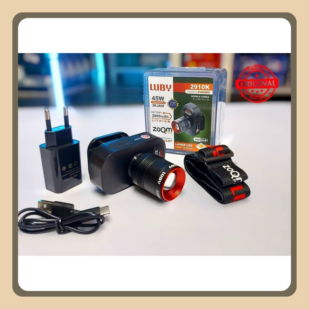 Senter Kepala Zoom Luby Headlamp 45 Watt Tipe L-2910K / L-2910L Nk Sorot Putih dan Kuning