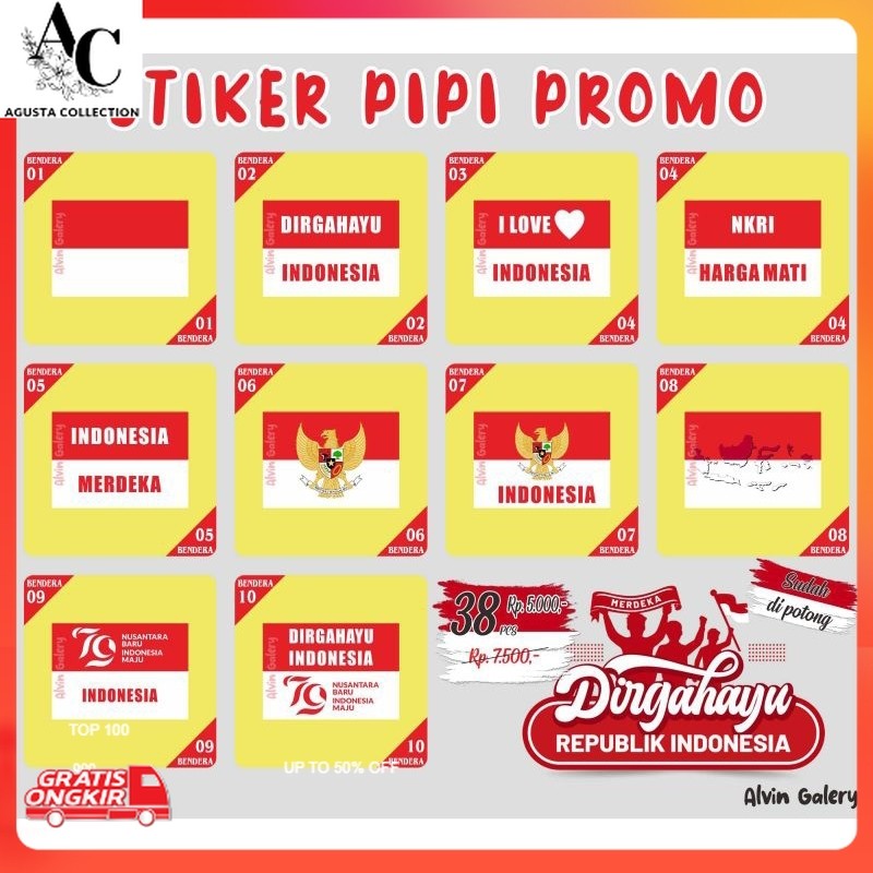 

Serba Agustus / (38pcs)Stiker Pipi Merah Putih untuk Agustusan dll