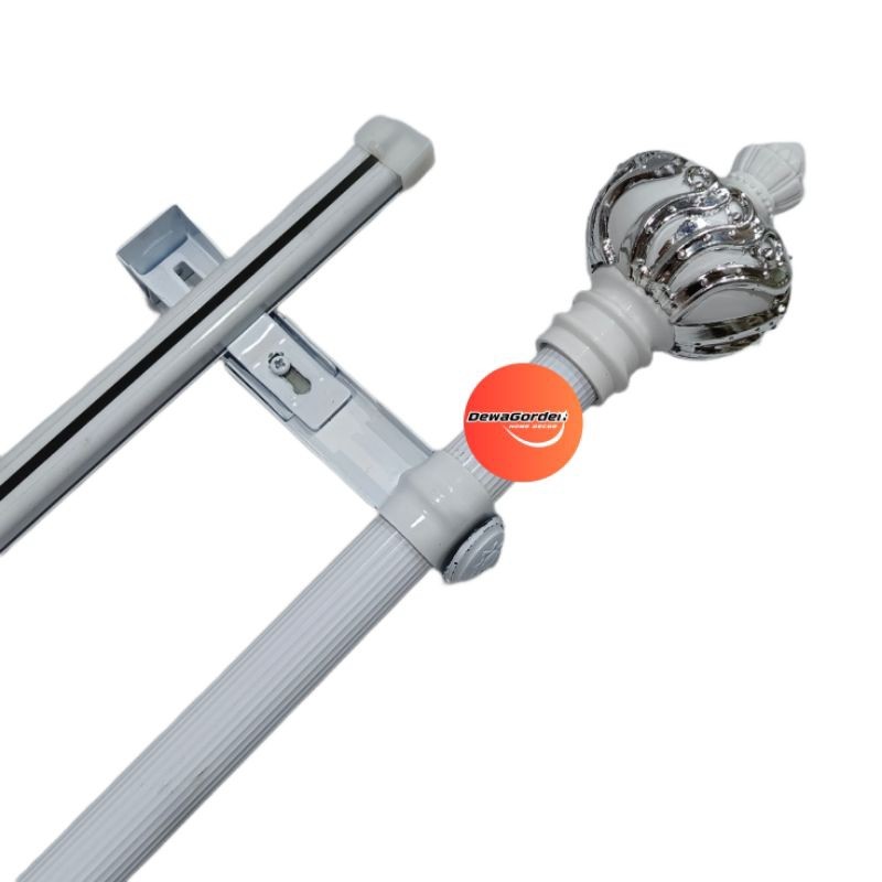 Tiang Gorden Jendela Pipa Aluminium Garis Bracket Besi Tebal 1mm Rel Vitrase Lengkap Double Set