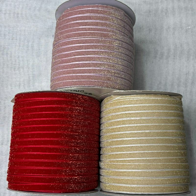 

1 YARD - 1 CM PITA BLUDRU GLITER HALUS | VELVET GLITER GOLD (3/8")