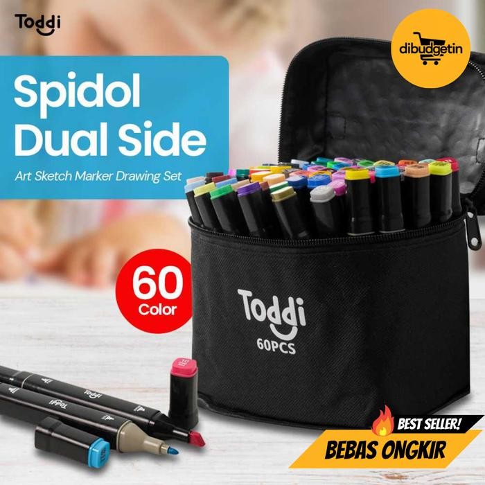 

Toddi Spidol Dual Side Fine Art Brush Pen Art Marker Set 60 Color - HL270