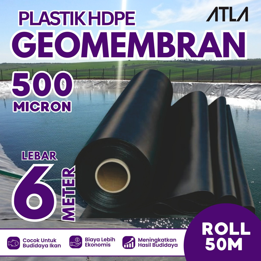 Plastik Geomembran 6 Meter Hitam Plastic Geomembrane HDPE Terpal Kolam Ikan Koi Lele 500 Micron 6M