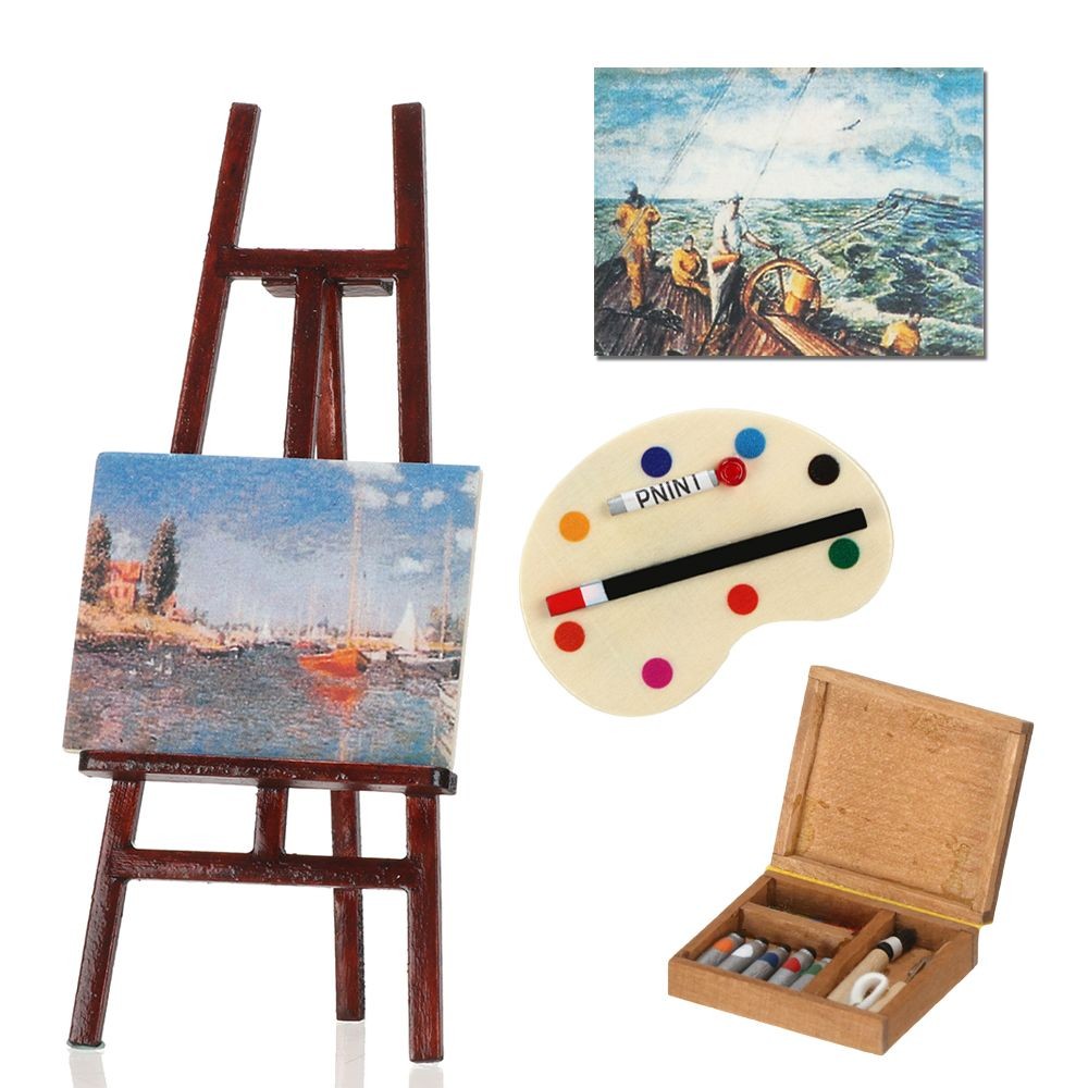 

1:12 Dollhouse Furniture Miniature Easel Wood Box Drawing Board Artist Paint Pen Dolls DIY Model Set Toy Accessories