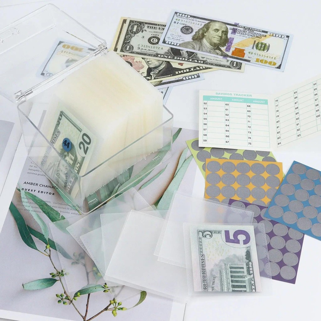 

5PCS Square 52 Week 100 Day Savings Challenge Savings PP Bag Cash Budget Envelope Money Saving Stickers Accessories