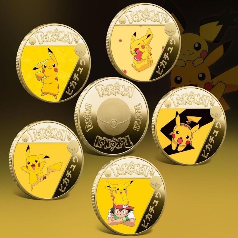 

Kawaii Pokemon Anime Hobby Pikachu Ash Ketchum Cartoon Gold Plated Metal Commemorative Coin Birthday Gift