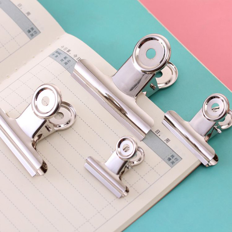 

5PCS/Set Metal Paper Clip 20 29 38 51 62 73mm Foldback Metal Binder Clips Silver Grip Clamps Document Office School Stationery