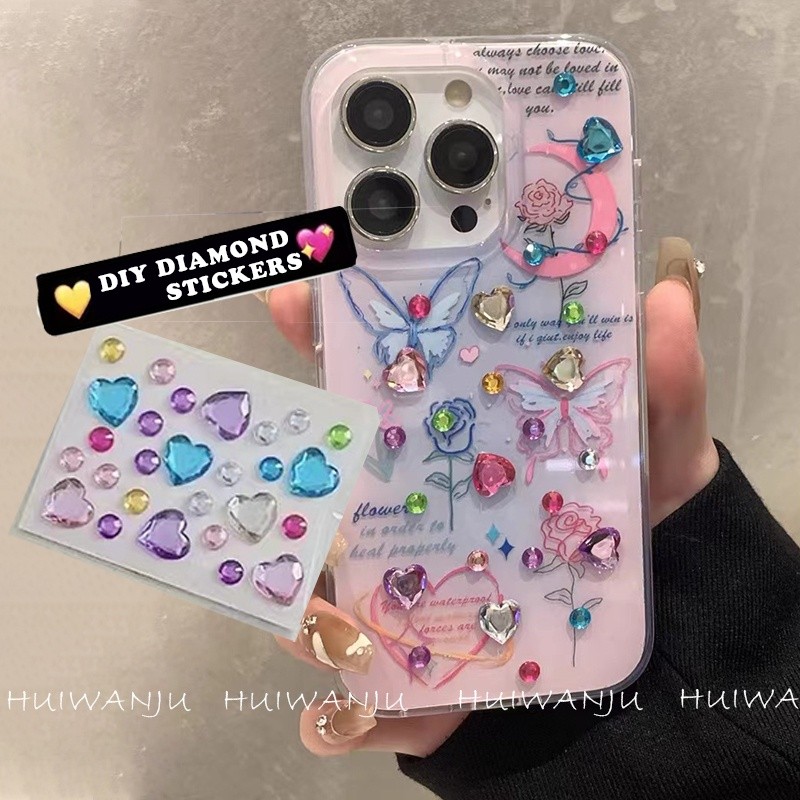 

Huiwanju DIY ponsel shell stiker dekorasi cinta kecantikan gadis berlian laser warna-warni kristal make up gadis stiker diy berlian stiker akun tangan stiker