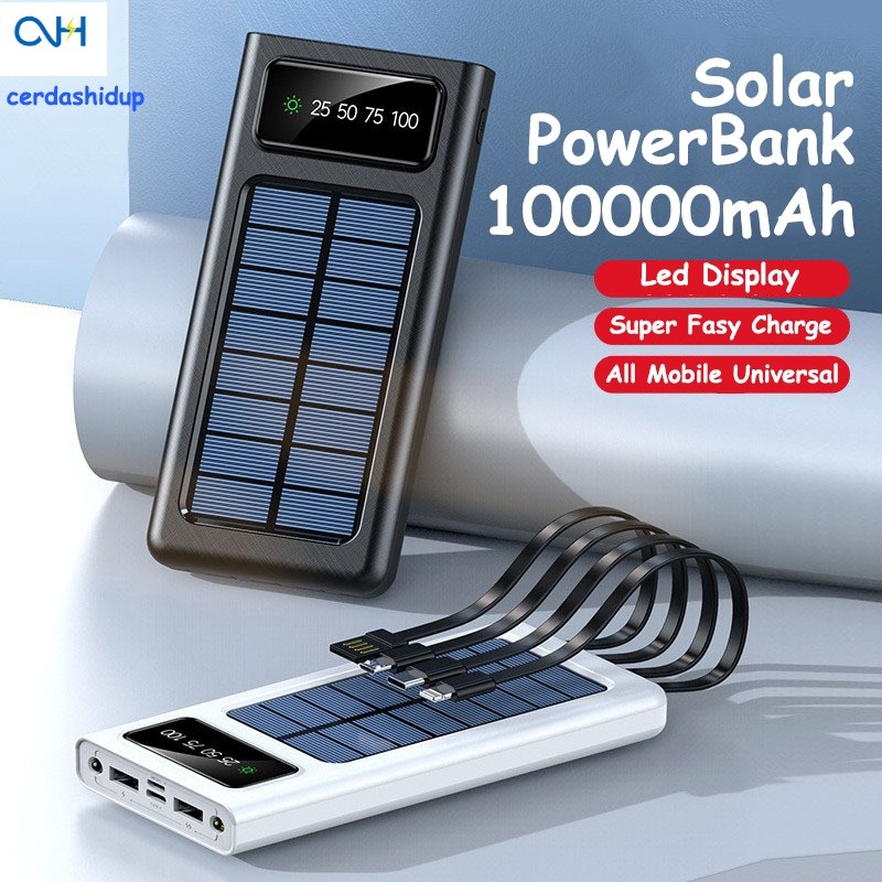 50000/100000 mAh Powerbank Robot Power Bank Solar Cell Tenaga Surya Portable Led Indikator Multifung