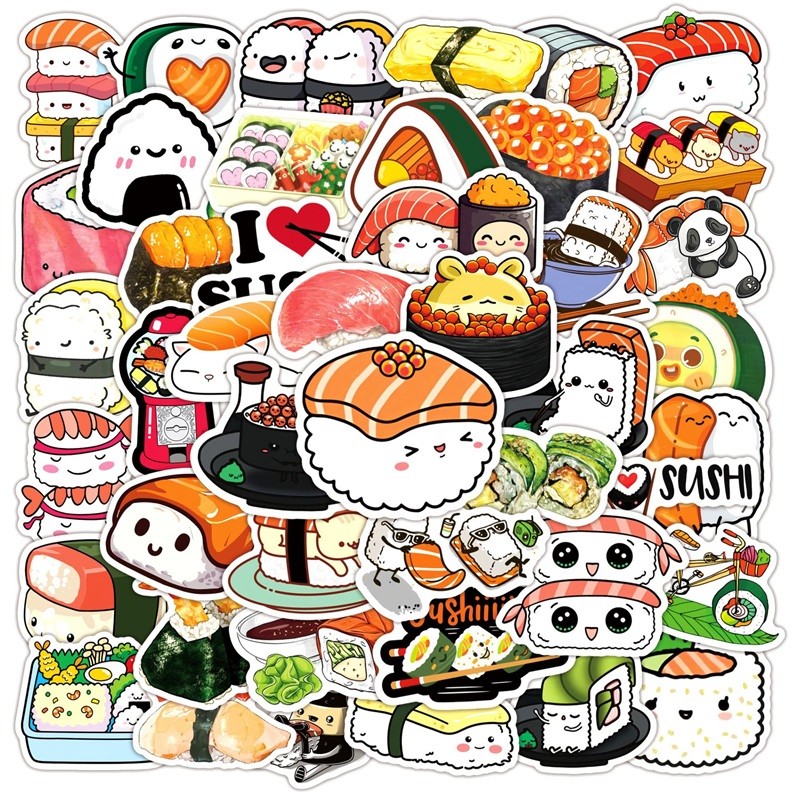

10/30/50PCS Cute Cartoon Sushi PVC Sticker Aesthetic Sticky Decoration Scrapbooking Korean Stationery School Supplies for Kids