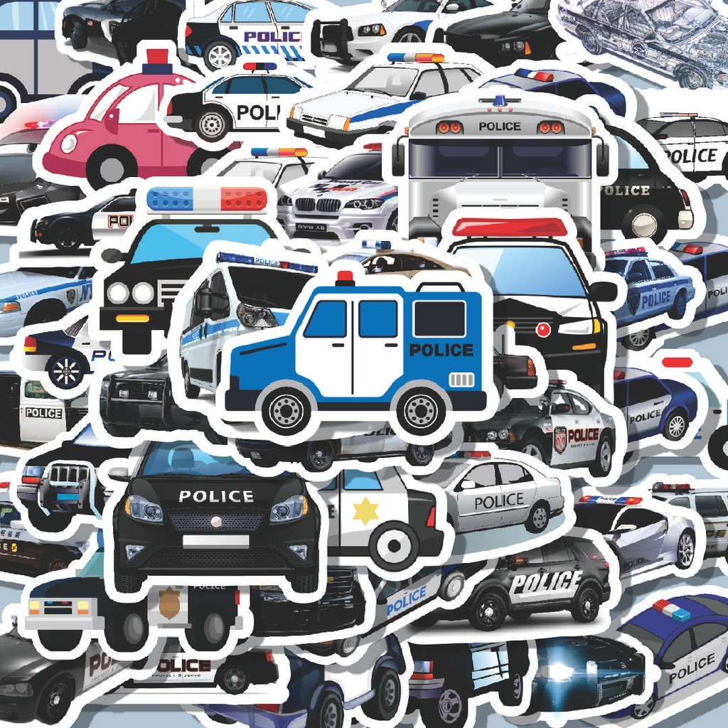 

100PCS Lucu Stiker Police Car Series [Seri Mobil Polisi] Stiker Aesthetic Stiker Anti Air Stikers Berperekat Waterproof sticker decal buat Motor Helm Buku Journal Koper Casing HP Laptop Botol Minum Hadiah anak