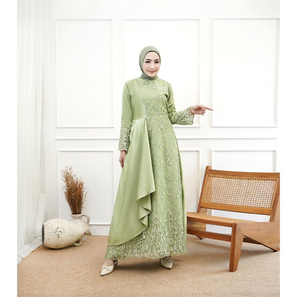 Gamis Mafaza Brokat TilLe Bordir Maxi Dress Lebaran Brukat Tulle Baju Muslim / Dres Muslim Pesta Kon