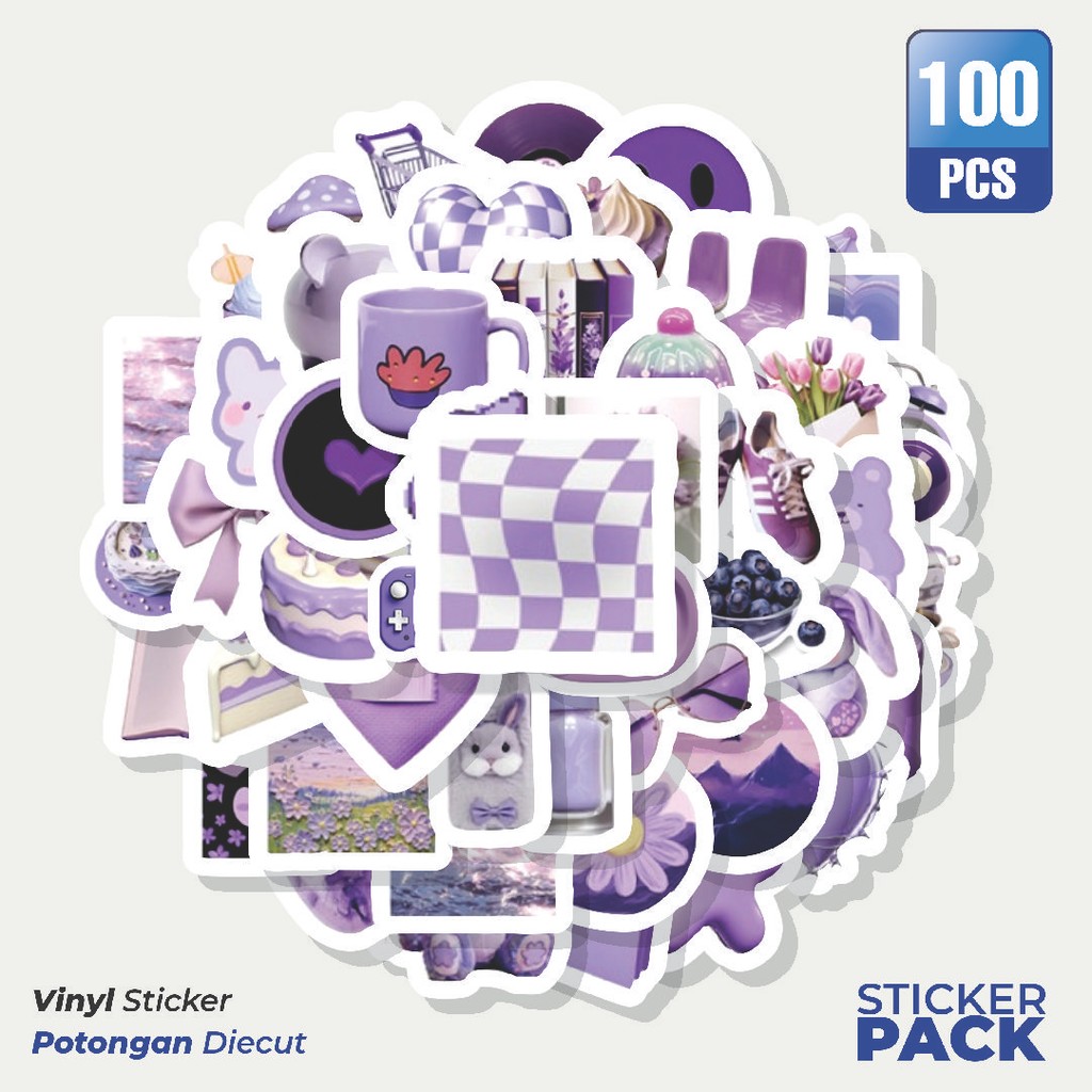 

Super Hemat! 100 PCS Stiker Instyle Purple Waterproof Aesthetic- Untuk Laptop, Motor, dan Helm - Paper Stationery Pack