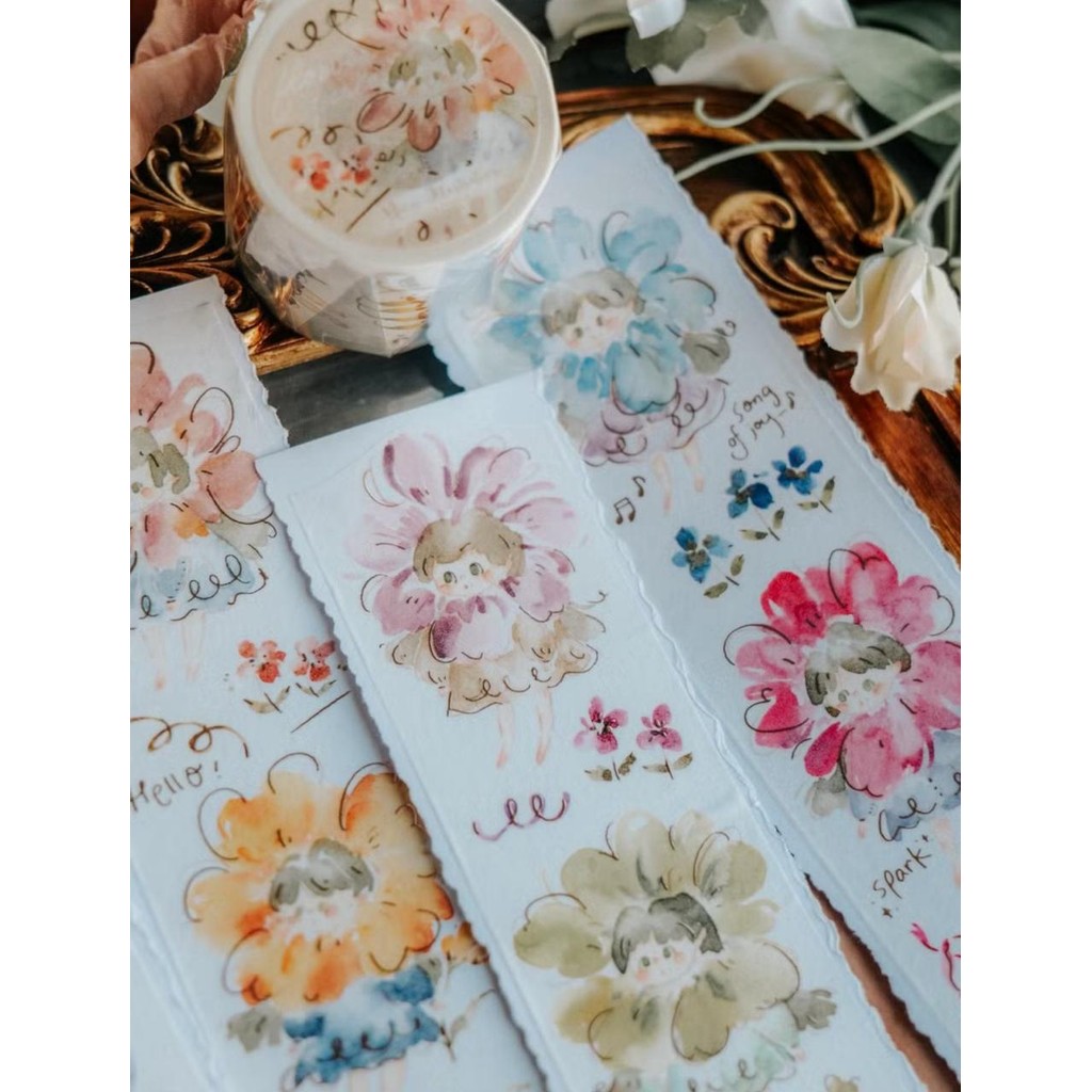 

Meow Ilustration Flowers Girls Washi Sampler With Rose Gold Foil