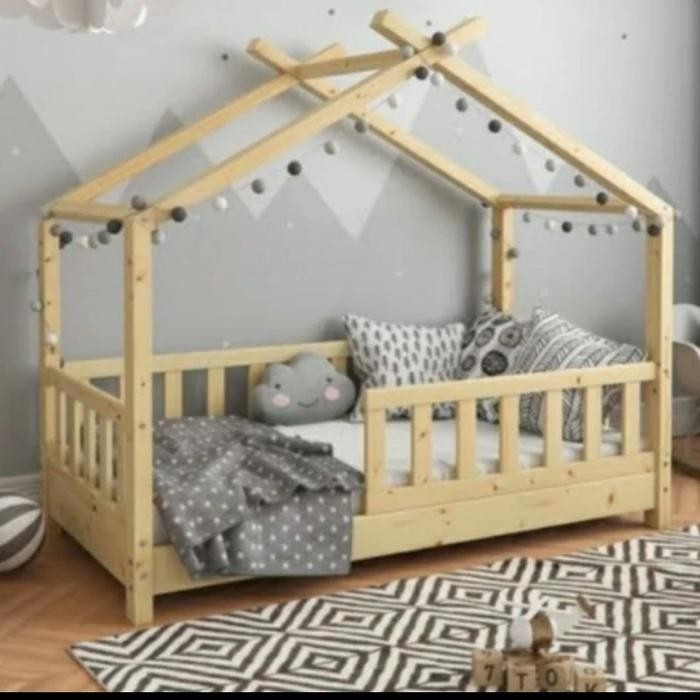 tempat tidur anak minimalis model rumah bed house jati Belanda dipan - 90x200