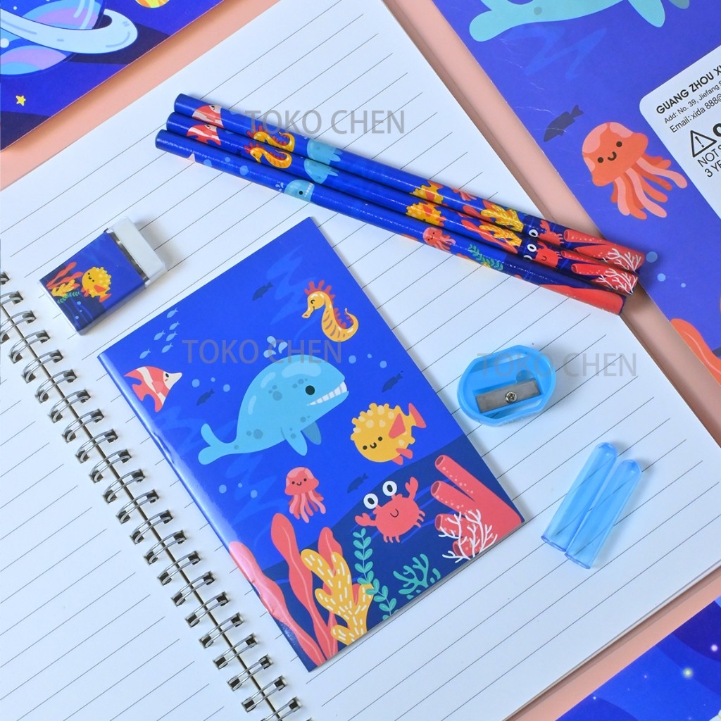 

Bibaile Stationery Set 8 in 1 Alat Tulis Anak Sekolah Penghapus Pensil Serutan Karakter Lucu