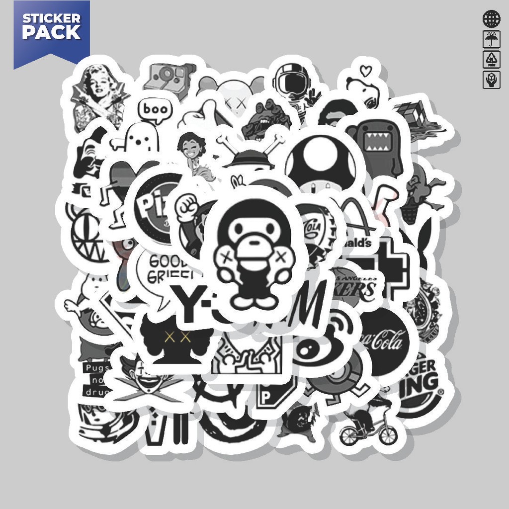 

[100PCS]Stiker Pack Stiker Classic Black & White [Klasik Hitam & Putih] Aesthetic Vinyl Anti Air Dekorasi Sticker Laptop Buku Journal Koper Helm Casing HP Gitar Helm Skateboard