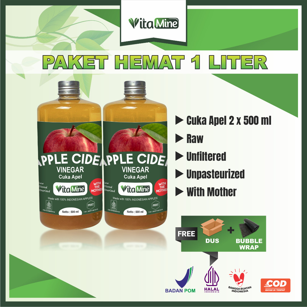 

Vitamine - 1 Liter Cuka Apel Organik Apple Cider Vinegar with Mother