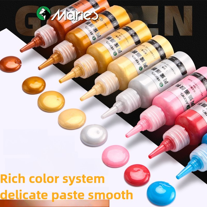 

Marie's 50ml Metallic Acrylic Paint Golden Slivery Pearlescent Rich Shiny Pigments with Bottle for DIY Painting Art Supplies