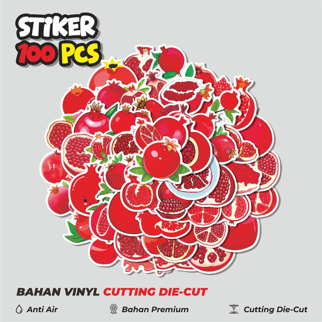 

Terbaru! 50 pcs Stiker Piece Red Pomegranate [Potongan Delima Merah] Dekorasi Lucu Kreatif untuk Notebook, Skateboard, HP