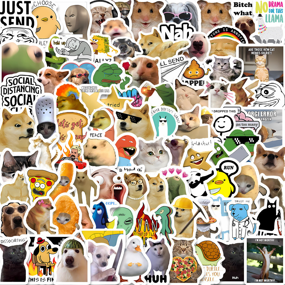 

100Pcs Funny Cute Meme Stickers Cat Meme Cartoon Decals Suitcase Motorcycle Stationery Anime Waterproof Graffiti Stickers