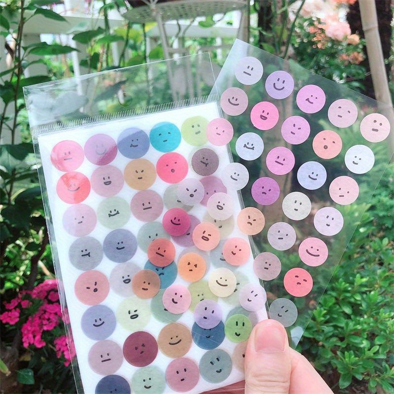 

6 Sheets, Cute Expression Cartoon Doodle Cup Round Sticker, Multicolor Smile Face Gift Decoration Hand Account Sticker, Korean