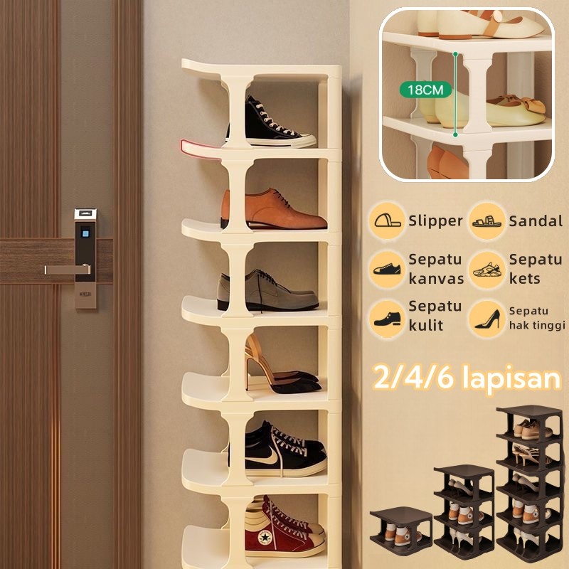 Rak Sepatu Susun Plastik Rak Sepatu Aesthetic Tempat Sepatu Rak Serbaguna Susun 2/4/6 Susun