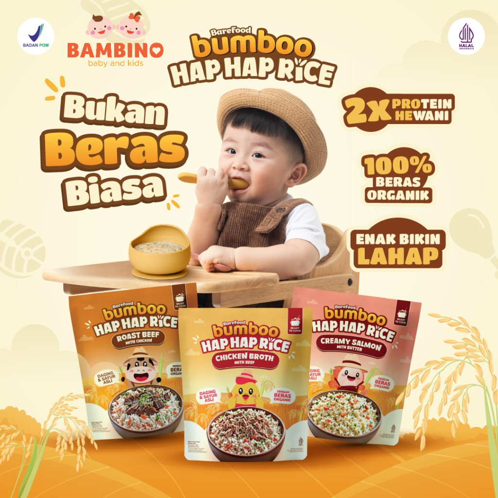 

BUMBOO Hap Hap Rice - 100% Beras Organik Tanpa Pestisida - Double Protein Hewani - Bahan Alami - Tanpa Pengawet
