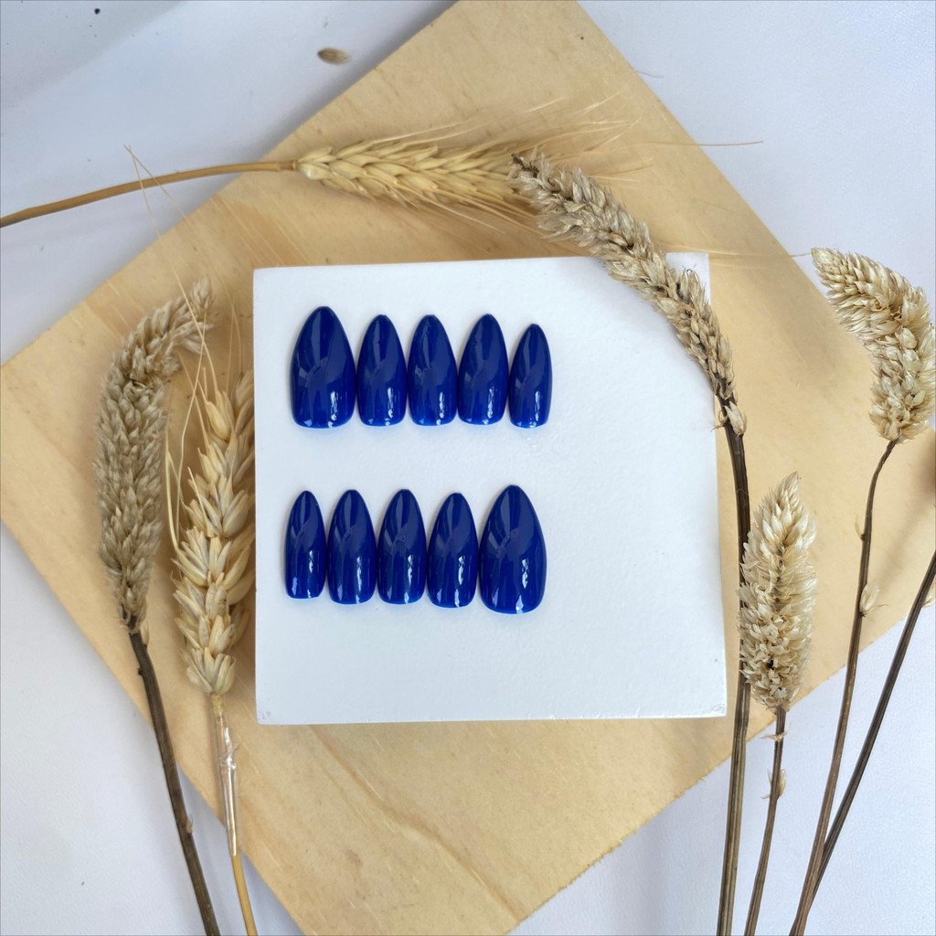 [FREE LEM] Press on nails warna navy| Fake nails| Nail art| Kuku palsu nail art| Kuku palsu + lem| N