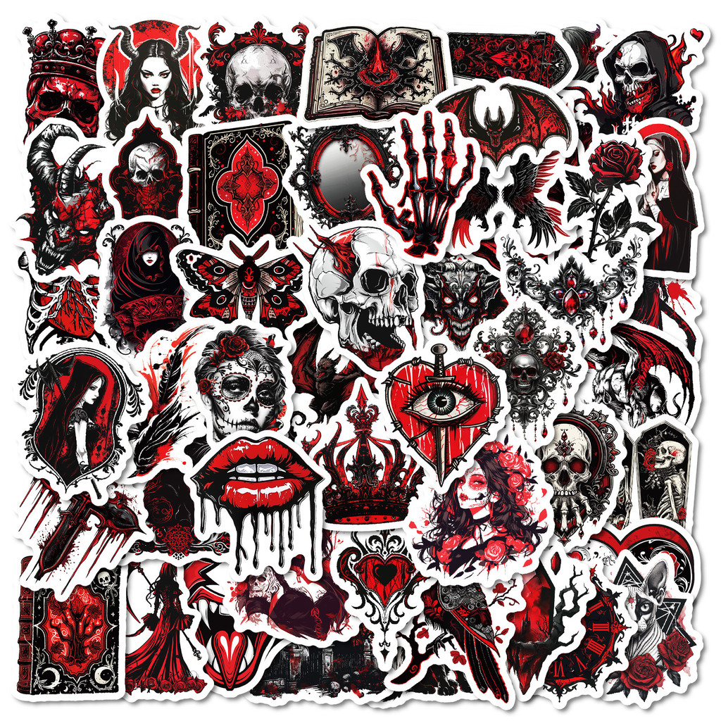 

10/25/50pcs Red Gothic Punk Stickers Graffiti Horror Decals for DIY Phone Laptop Guitar Skateboard Motorcycle Helmet Suitcase