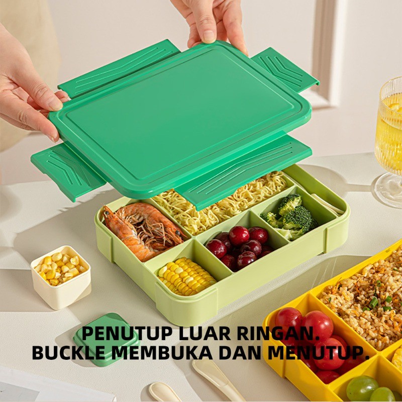 Lunch Box Aesthetic 6 Sekat Kotak Makan Siang Siswa Penyimpanan Kulkas Pemanas Microwave Lunch Box S
