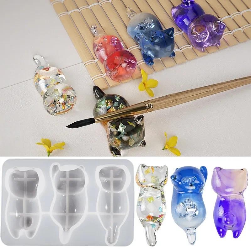 

3D Cat Crystal Epoxy Resin Mold DIY Three-dimensional Lying Cat Back Keychain Pen Holder Silicone Mold