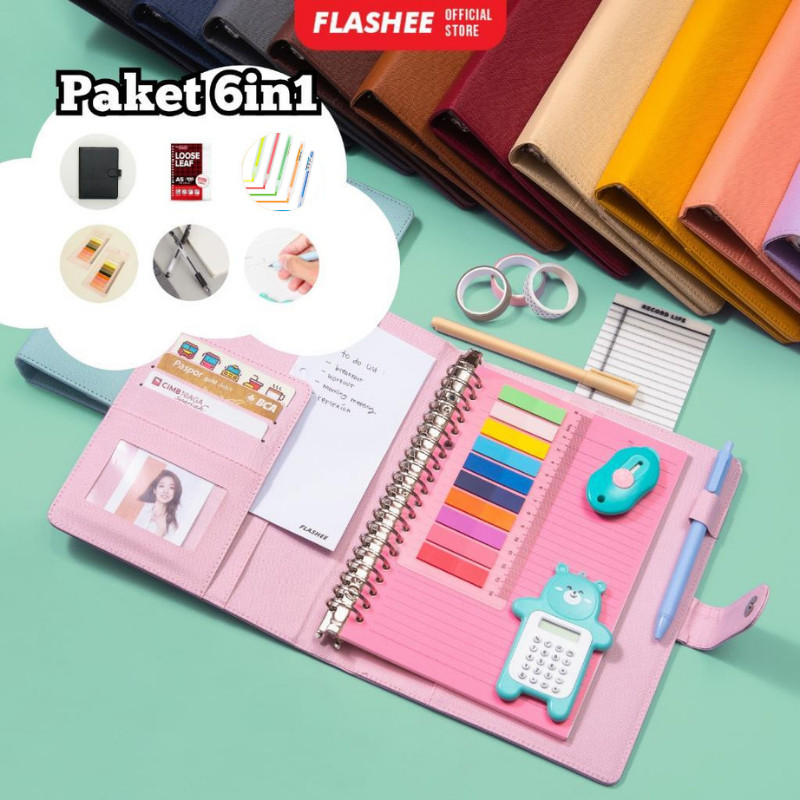 

Flashee Paket Binder Kating 6 IN 1 Paket Binder lengkap 1 Set Beserta Loose leaf Dan Alat Tulis