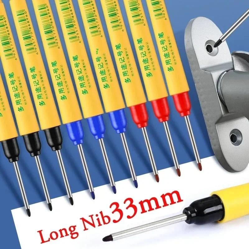 

5pcs/set 33mm Red/Blue/Black Long Head Marking Pen Woodworking Decoration Deep Hole Waterproof Pen Multipurpose Marking Tool