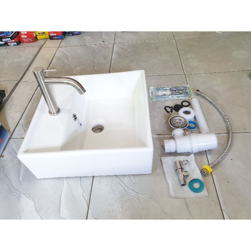 NEW PRODUK wastafel keramik kotak besar paket lengkap kran SUS304 TERLARIS