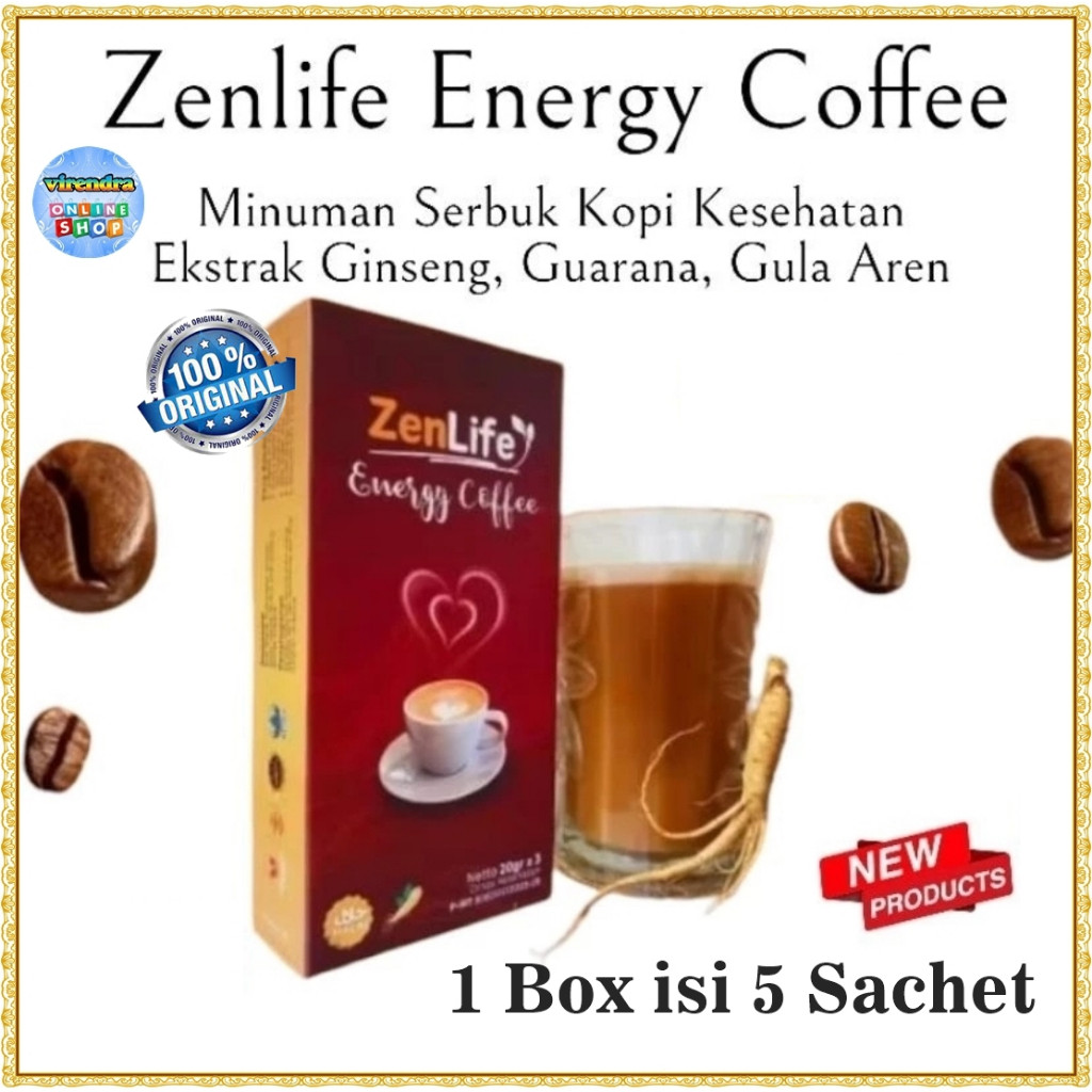 

ZENLIFE ENERGY COFFEE 1 BOX ISI 5 SACHET EKSTRAK GINSENG GULA AREN ORIGINAL BAS