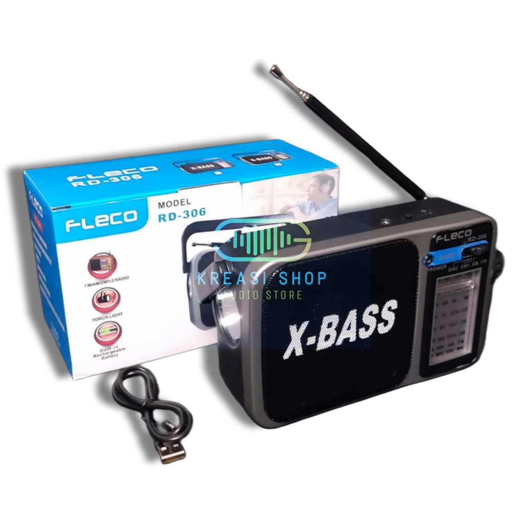 PILIHAN SHOPE Radio Portable Fleco RD-306 X-BASS Rechargeable Dengan Senter