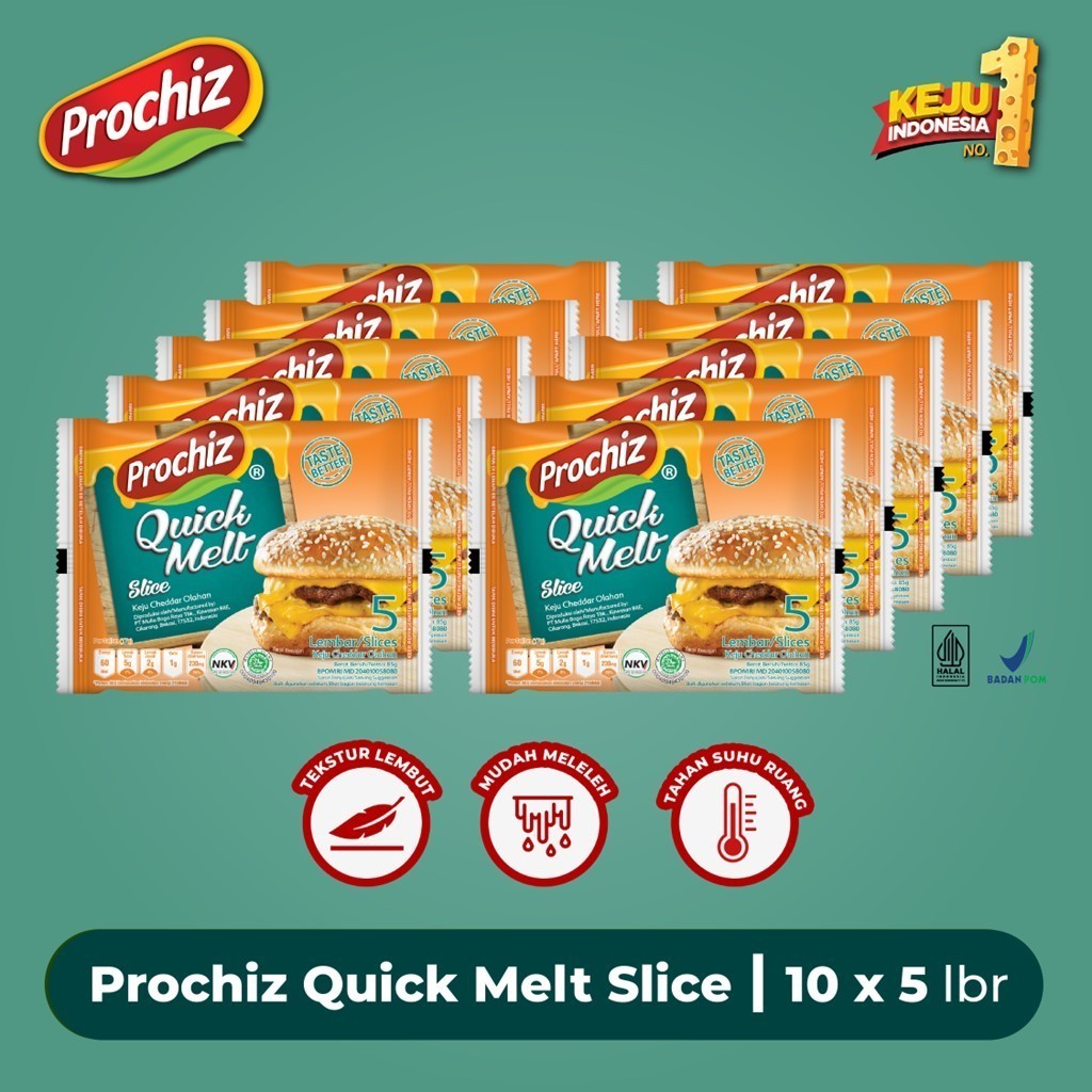 

Keju PROCHIZ Quick Melt Cheddar Cepat Meleleh 5's x 10