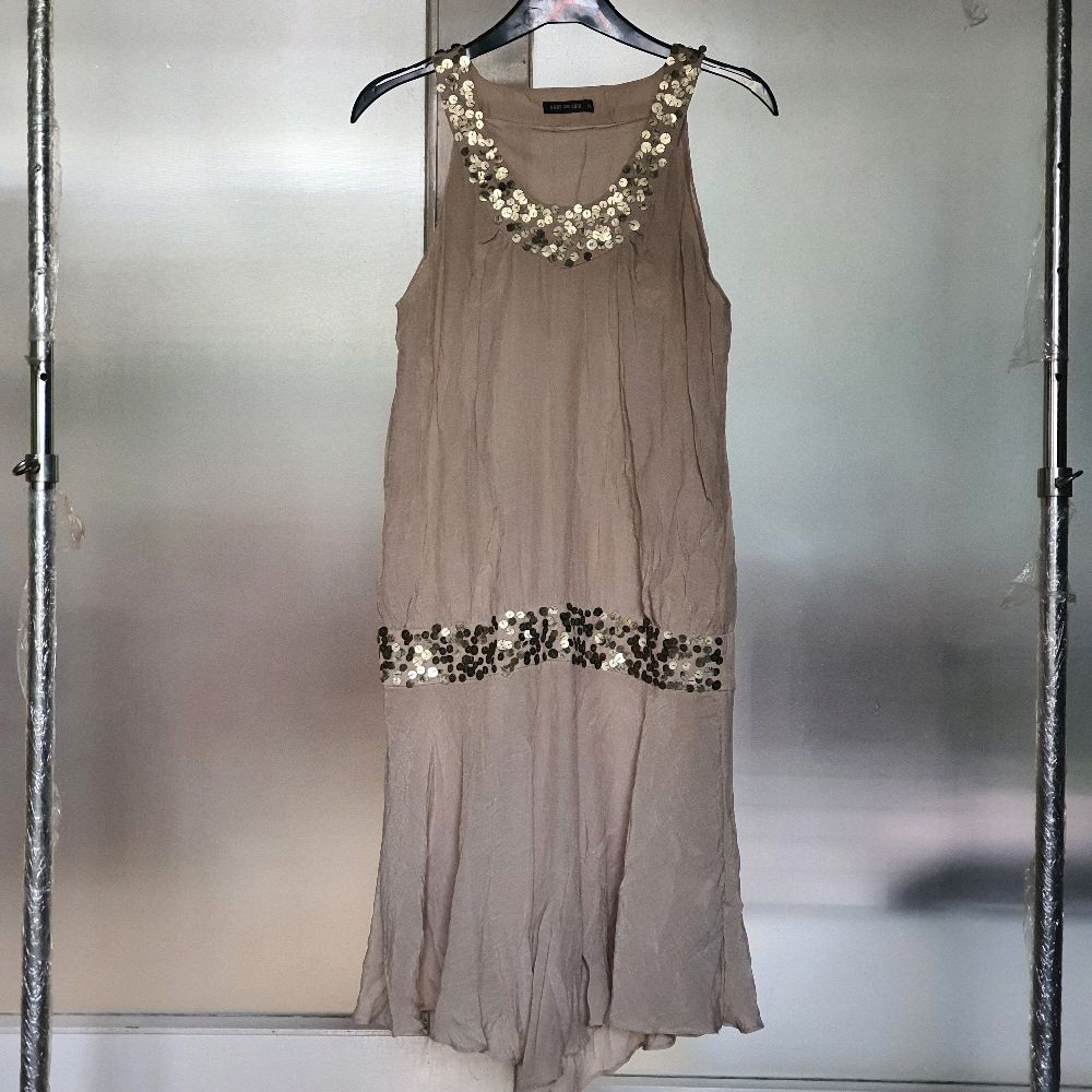 F baju wanita dress gaun body and soul khaki krem preloved second