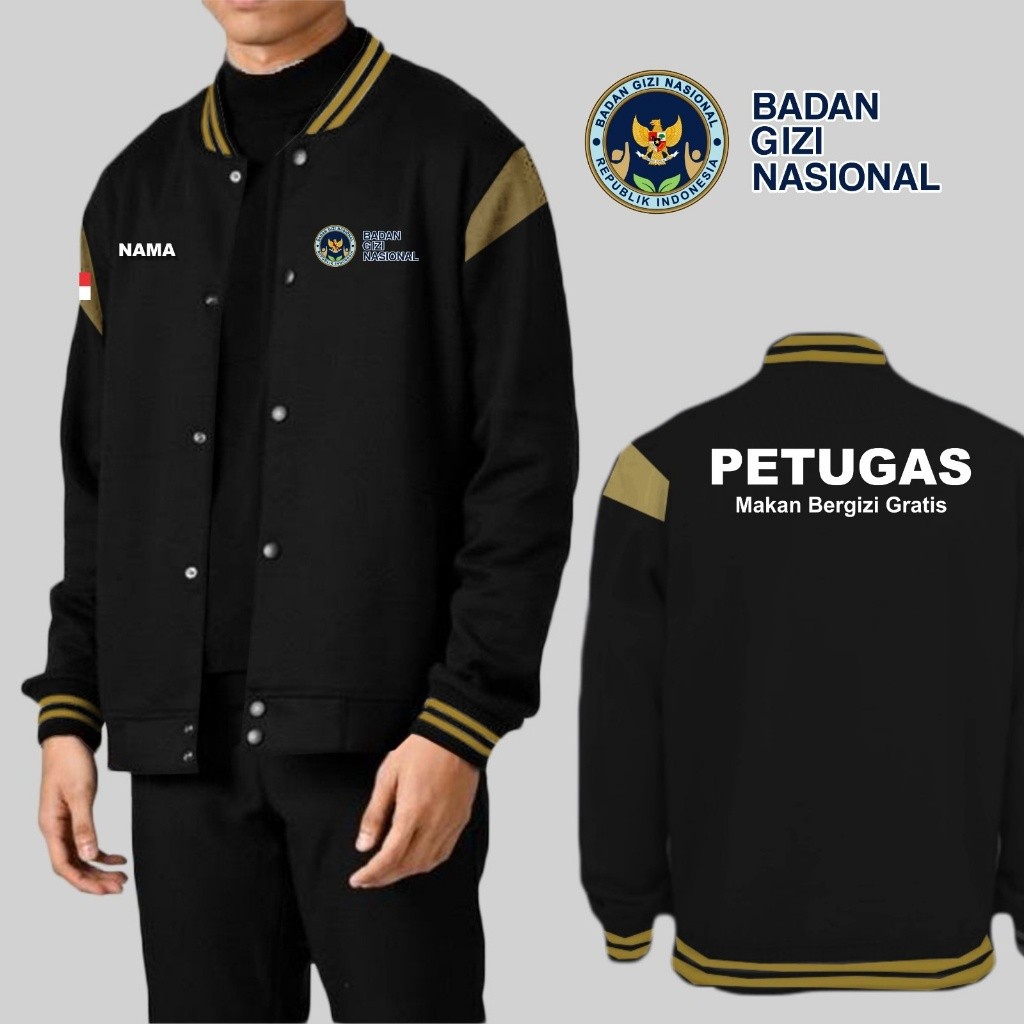 JAKET BASEBALL KANCING BADAN GIZI NASIONAL / JAKET BASEBALL KANCING DISTRO / BASEBALL CUSTOM SABLON 