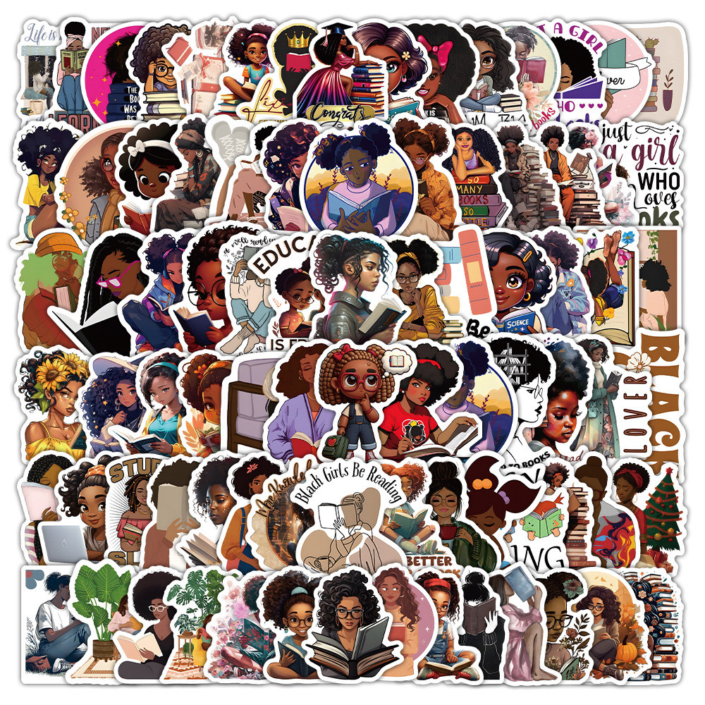 

10/30/50/100PCS Cute Black Girl Stickers Cartoon Graffiti Decals Kids Toys Scrapbook Luggage Laptop Guitar Bike Cartoon Sticker