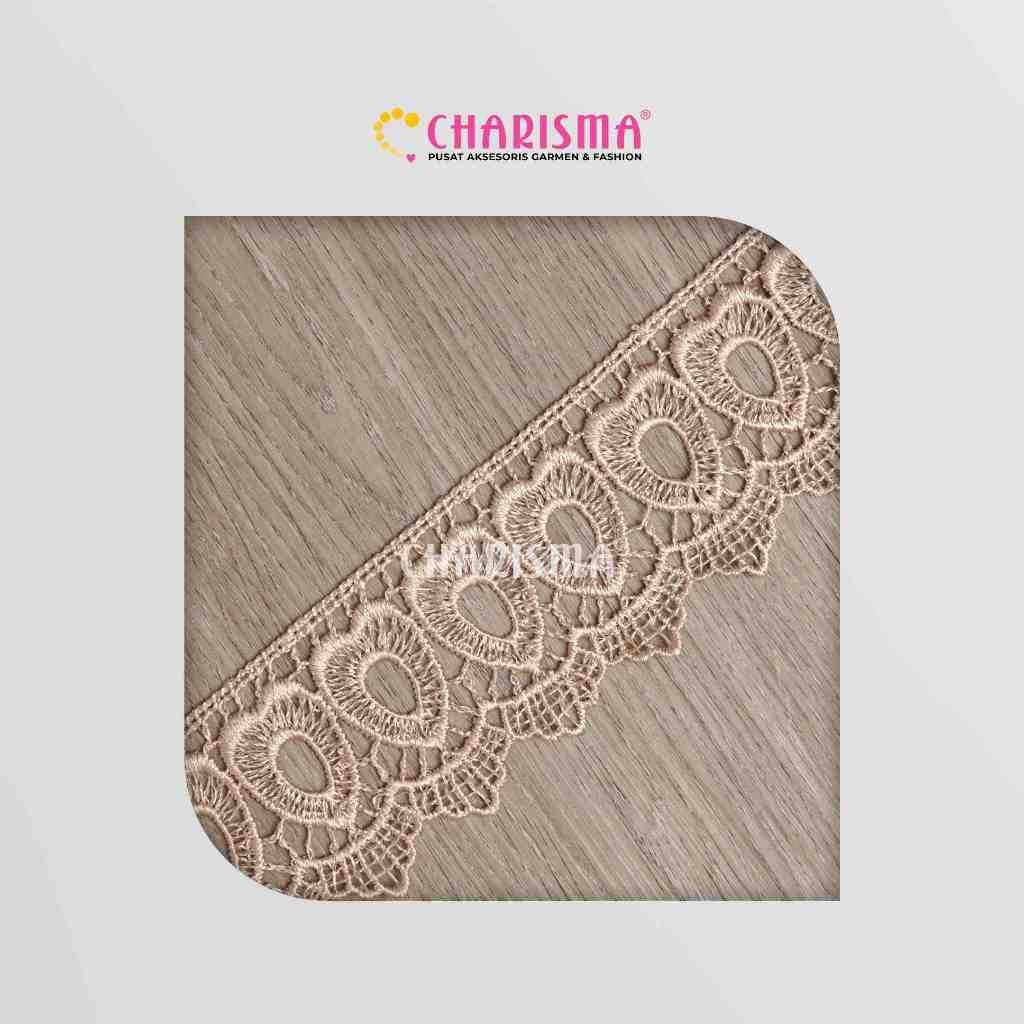 Charisma Renda Guiper / Ziper Coklat - Renda Bordir F-R.P-835/CM  - Lebar 6.5 cm / 1 Roll 15 Yard - 