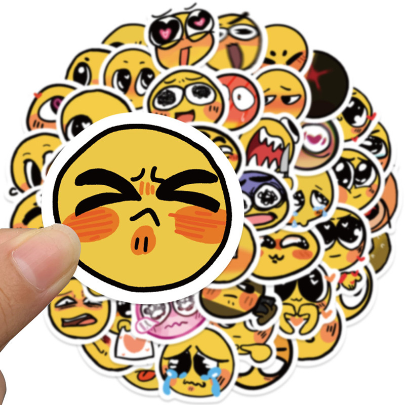 

60 PCS Weird Mood Emojis Yellow Graffiti Stickers Cute Creative Expression Stickers Kids Notebook Water Cup Decorative Stickers