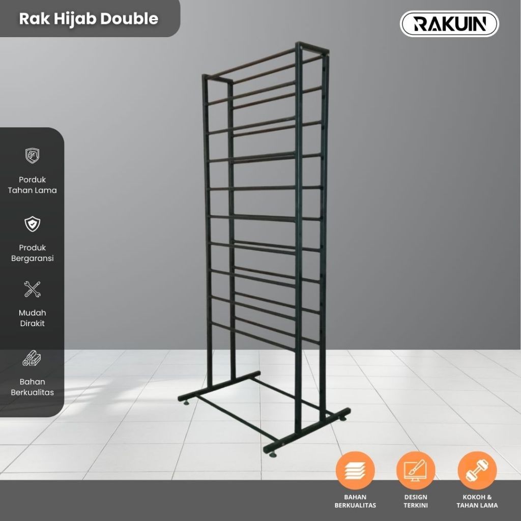 RAK HIJAB DOUBLE - RAK HIJAB BESI 2 SISI KOKOH & MINIMALIS /RAK DISPLAY HIJAB /RAK DISPLAY KADO-RAKU